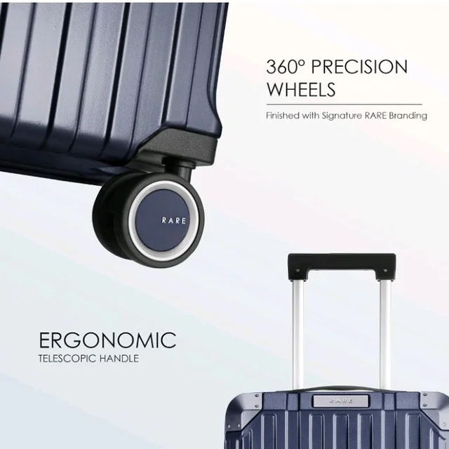 RARE RABBIT Victus Pro Cabin Size Dark Blue Hard Trolley Bag Polycarbonate Antiscratch Travel Suitcase with Reinforced Corners, 8 Silent Wheels and a Sturdy TSA Lock - Luggage for Men & Women