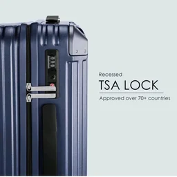 RARE RABBIT Victus Pro Cabin Size Dark Blue Hard Trolley Bag Polycarbonate Antiscratch Travel Suitcase with Reinforced Corners, 8 Silent Wheels and a Sturdy TSA Lock - Luggage for Men & Women