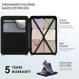 RARE RABBIT Victus Pro Cabin Size Dark Blue Hard Trolley Bag Polycarbonate Antiscratch Travel Suitcase with Reinforced Corners, 8 Silent Wheels and a Sturdy TSA Lock - Luggage for Men & Women