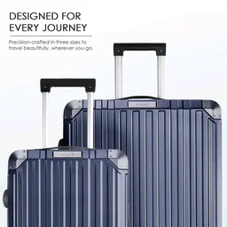 RARE RABBIT Victus Pro Cabin Size Dark Blue Hard Trolley Bag Polycarbonate Antiscratch Travel Suitcase with Reinforced Corners, 8 Silent Wheels and a Sturdy TSA Lock - Luggage for Men & Women