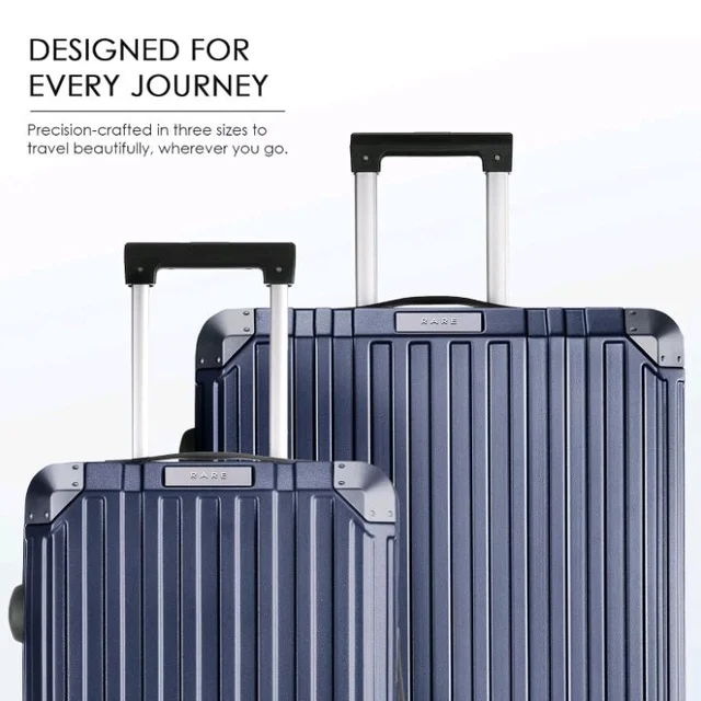 RARE RABBIT Victus Pro Cabin Size Dark Blue Hard Trolley Bag Polycarbonate Antiscratch Travel Suitcase with Reinforced Corners, 8 Silent Wheels and a Sturdy TSA Lock - Luggage for Men & Women