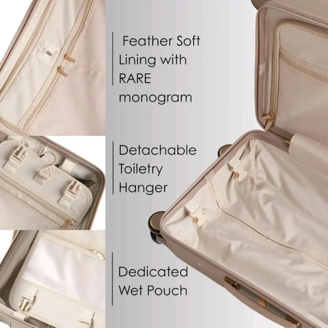 Rare Tony Cabin Size Beige Hard Trolley Bag Polycarbonate Antiscratch Travel Suitcase with 8 Silent Wheels and a Sturdy TSA Lock - Luggage for Men & Women
