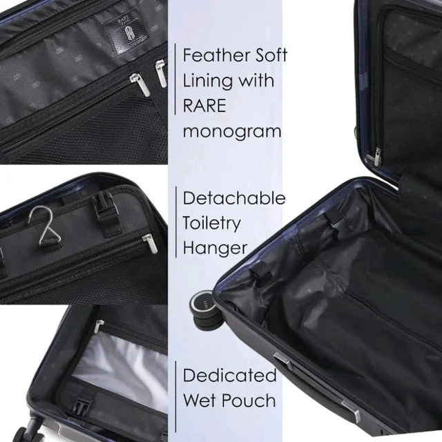 Rare Rabbit Gallardo Cabin Size Glossy Blue Hard Trolley Bag Polycarbonate Antiscratch Travel Suitcase with 8 Silent Wheels and a Sturdy TSA Lock - Luggage for Men & Women