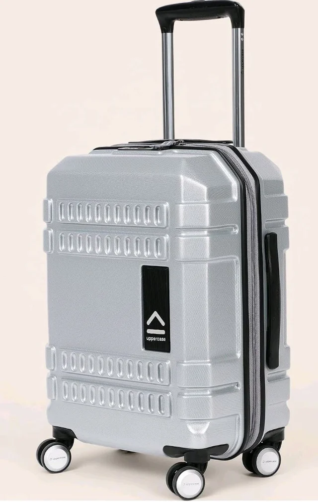 uppercase Bullet (Small) 56cm | Cabin Trolley Bag | Hardsided Luggage Anti-Scratch 8 Spinner Wheel Luggage | TSA Lock & Anti-Theft Zippers | Suitcase for Men & Women | 2000 Days Warranty (Silver)