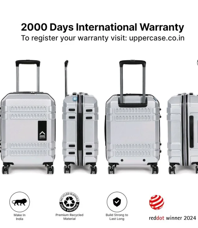 uppercase Bullet (Small) 56cm | Cabin Trolley Bag | Hardsided Luggage Anti-Scratch 8 Spinner Wheel Luggage | TSA Lock & Anti-Theft Zippers | Suitcase for Men & Women | 2000 Days Warranty (Silver)