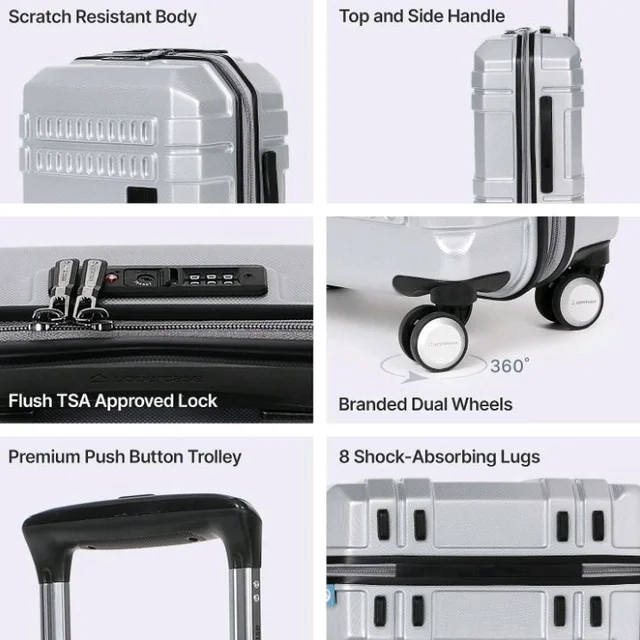 uppercase Bullet (Small) 56cm | Cabin Trolley Bag | Hardsided Luggage Anti-Scratch 8 Spinner Wheel Luggage | TSA Lock & Anti-Theft Zippers | Suitcase for Men & Women | 2000 Days Warranty (Silver)
