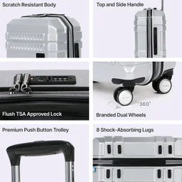 uppercase Bullet (Small) 56cm | Cabin Trolley Bag | Hardsided Luggage Anti-Scratch 8 Spinner Wheel Luggage | TSA Lock & Anti-Theft Zippers | Suitcase for Men & Women | 2000 Days Warranty (Silver)