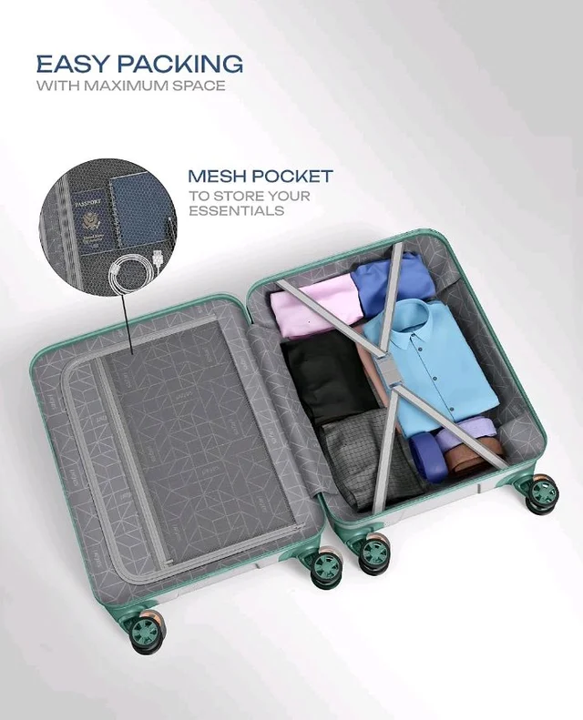 Safari Roma Hard Luggage Trolley Bag with 8 Wheels Cabin Size Carry on Suitcase - Fog Grey