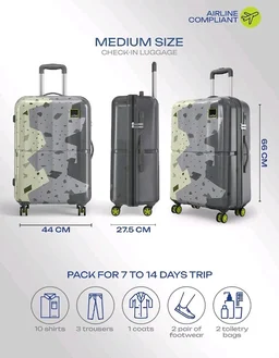 Safari Tazzo 8 Wheels 66cm Medium Size Trolley Bag, Hard Case Polycarbonate, 360º Wheeling Small Check in Luggage, Suitcase for Travel, Trolley Bags for Travel, Printed
100+ bought in past month