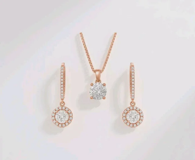 ZAVYA 925 Sterling Silver Jewelry Set Rose Gold Plated Solitaire Pendant Chain & Solitaire Dangler Earrings Gift for Women &Girls|With Authenticity Certificate & 925 Stamp| special