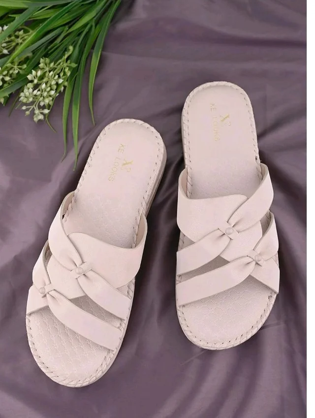 XE Looks Women’s Cross Strap Slip-On Sandals with Elegant Bow Detail | Ultra Soft Cushioned Footbed | Lightweight Flexible Anti-Skid Sole | Breathable Comfortable Flats with Supportive Fit for Girls & Women