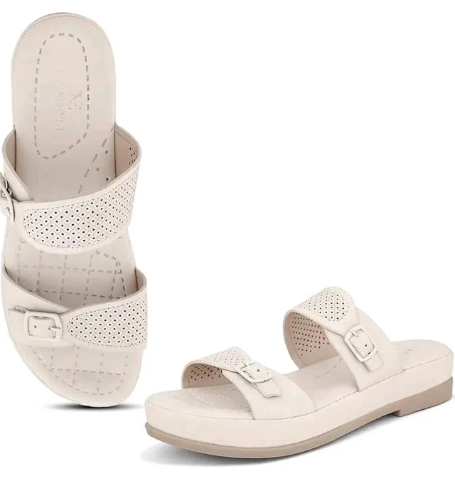 XE Looks Women's Elegant Buckle Sandals - Perforated Comfort For Everyday Style