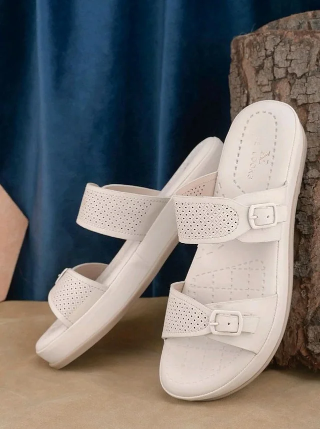 XE Looks Women's Elegant Buckle Sandals - Perforated Comfort For Everyday Style