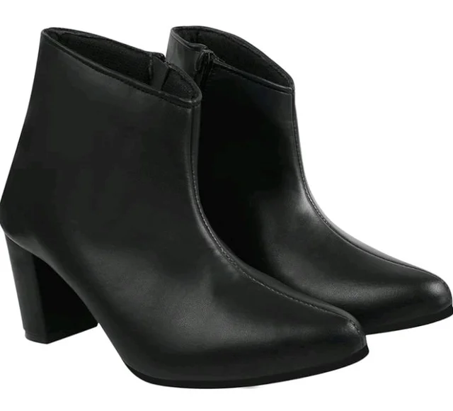 Shoetopia Women's Ankle Boots – Faux Leather Pointed Toe Booties with Side Zip & Mid Block Heel for Work, Party & Everyday