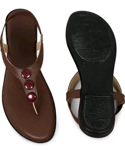 Women’s Maroon Synthetic Leather Flat Sandals | Trendy Comfortable Casual Wear Footwear