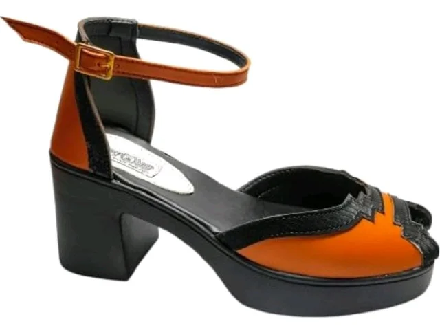 Women's Brown & Black Platform Block Heel Sandals with Ankle Strap
