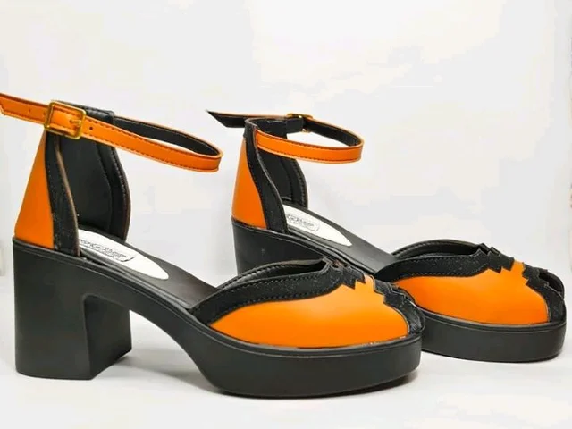 Women's Brown & Black Platform Block Heel Sandals with Ankle Strap