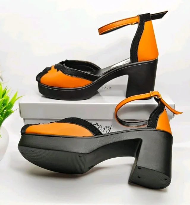 Women's Brown & Black Platform Block Heel Sandals with Ankle Strap