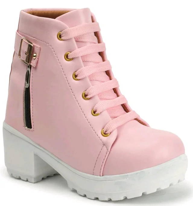 Women's Embellished Block Heel Boots | Luxury Synthetic Leather Booties with Zip and Buckle Detailing
