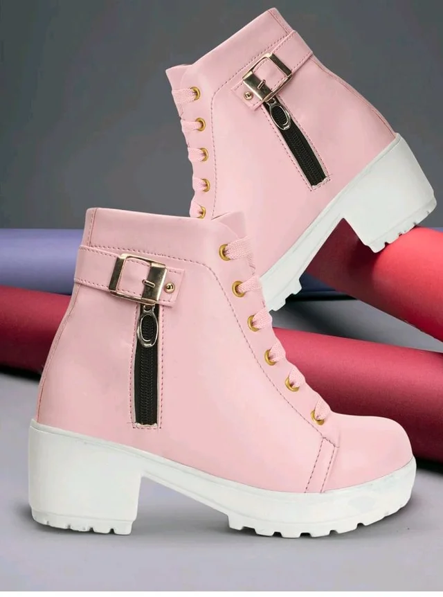 Women's Embellished Block Heel Boots | Luxury Synthetic Leather Booties with Zip and Buckle Detailing