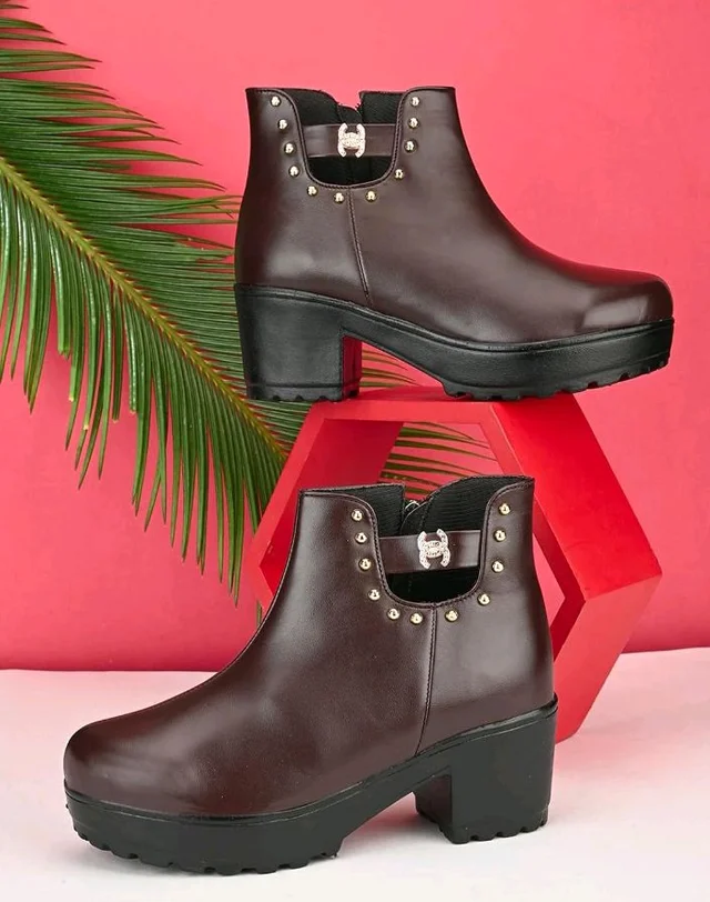 XE Looks Attractive,Comfortable & Trendy Casual High Block Heel Boot For Women Ankle Length Design