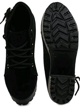 Women's Black Valvet Suede Ankle Boots with Lace-Up Detail, Block Heel, Platform Sole CF_S20