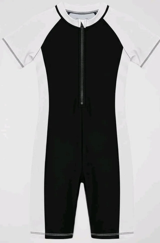 A.T.U.N. (ALL THINGS UBER NICE) Boys One Piece Swimsuit with Front Zip Closure | Half Sleeve Athletic Swimwear with Knee Length Fit | Comfortable Pool and Beach Swimming Costume for Kids - 13-14 y