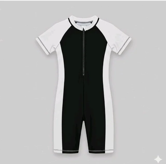 A.T.U.N. (ALL THINGS UBER NICE) Boys One Piece Swimsuit with Front Zip Closure | Half Sleeve Athletic Swimwear with Knee Length Fit | Comfortable Pool and Beach Swimming Costume for Kids - 12-13 y