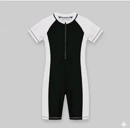 A.T.U.N. (ALL THINGS UBER NICE) Boys One Piece Swimsuit with Front Zip Closure | Half Sleeve Athletic Swimwear with Knee Length Fit | Comfortable Pool and Beach Swimming Costume for Kids - 4-5 y