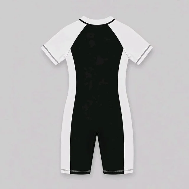 A.T.U.N. (ALL THINGS UBER NICE) Boys One Piece Swimsuit with Front Zip Closure | Half Sleeve Athletic Swimwear with Knee Length Fit | Comfortable Pool and Beach Swimming Costume for Kids - 6-7 y