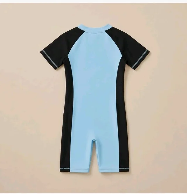 A.T.U.N. (ALL THINGS UBER NICE) Boys One Piece Swimsuit with Front Zip Closure | Half Sleeve Athletic Swimwear with Knee Length Fit | Comfortable Pool and Beach Swimming Costume for Kids - 3-4 y, Blue Navy