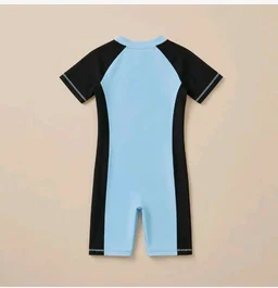 A.T.U.N. (ALL THINGS UBER NICE) Boys One Piece Swimsuit with Front Zip Closure | Half Sleeve Athletic Swimwear with Knee Length Fit | Comfortable Pool and Beach Swimming Costume for Kids - 7-8 y, Blue Navy