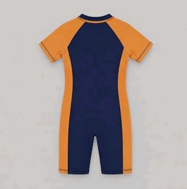 A.T.U.N. (ALL THINGS UBER NICE) Boys One Piece Swimsuit with Front Zip Closure | Half Sleeve Athletic Swimwear with Knee Length Fit | Comfortable Pool and Beach Swimming Costume for Kids - 13-14 y, Navy Mastard