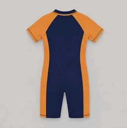 A.T.U.N. (ALL THINGS UBER NICE) Boys One Piece Swimsuit with Front Zip Closure | Half Sleeve Athletic Swimwear with Knee Length Fit | Comfortable Pool and Beach Swimming Costume for Kids - 12-13 y, Navy Mastard