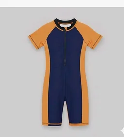 A.T.U.N. (ALL THINGS UBER NICE) Boys One Piece Swimsuit with Front Zip Closure | Half Sleeve Athletic Swimwear with Knee Length Fit | Comfortable Pool and Beach Swimming Costume for Kids - 5-6 y, Navy Mastard