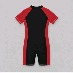 A.T.U.N. (ALL THINGS UBER NICE) Boys One Piece Swimsuit with Front Zip Closure | Half Sleeve Athletic Swimwear with Knee Length Fit | Comfortable Pool and Beach Swimming Costume for Kids - 3-4 y, Black Maroon