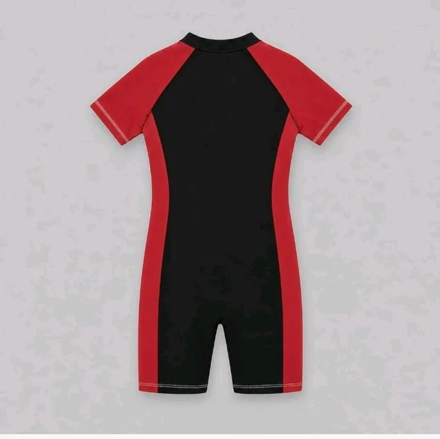 A.T.U.N. (ALL THINGS UBER NICE) Boys One Piece Swimsuit with Front Zip Closure | Half Sleeve Athletic Swimwear with Knee Length Fit | Comfortable Pool and Beach Swimming Costume for Kids - 6-7 y, Black Maroon