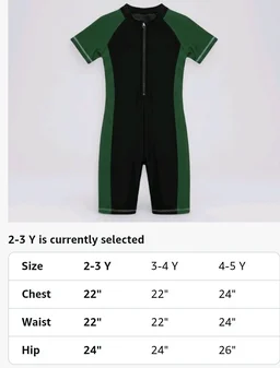 A.T.U.N. (ALL THINGS UBER NICE) Boys One Piece Swimsuit with Front Zip Closure | Half Sleeve Athletic Swimwear with Knee Length Fit | Comfortable Pool and Beach Swimming Costume for Kids - 2-3 y, Black Green