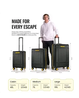 Brand: SNITCH
4.6 out of 5 stars 24
SNITCH Blink Cabin Size Grey Polycarbonate Hard Travel Suitcase - Trolley Bag Small & Luggage with 8 Wheels, Premium Lock, Wet & Dry Pouch & Free Shoe Bag