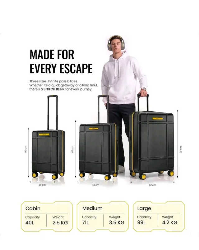 Brand: SNITCH
4.6 out of 5 stars 24
SNITCH Blink Cabin Size Grey Polycarbonate Hard Travel Suitcase - Trolley Bag Small & Luggage with 8 Wheels, Premium Lock, Wet & Dry Pouch & Free Shoe Bag