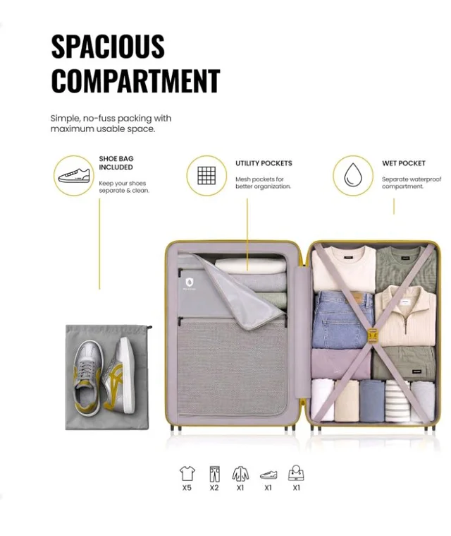 Brand: SNITCH
4.6 out of 5 stars 24
SNITCH Blink Cabin Size Grey Polycarbonate Hard Travel Suitcase - Trolley Bag Small & Luggage with 8 Wheels, Premium Lock, Wet & Dry Pouch & Free Shoe Bag
