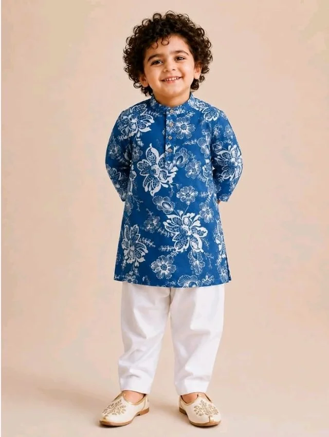 A.T.U.N. (ALL THINGS UBER NICE) Boys 100% Cotton Kurta Pyjama Set | Traditional Ethnic Wear Outfit for Kids | Soft Breathable Printed Kurta with Comfortable Pyjama | Festive Celebration Clothing Set
- 2-3 y, Blue