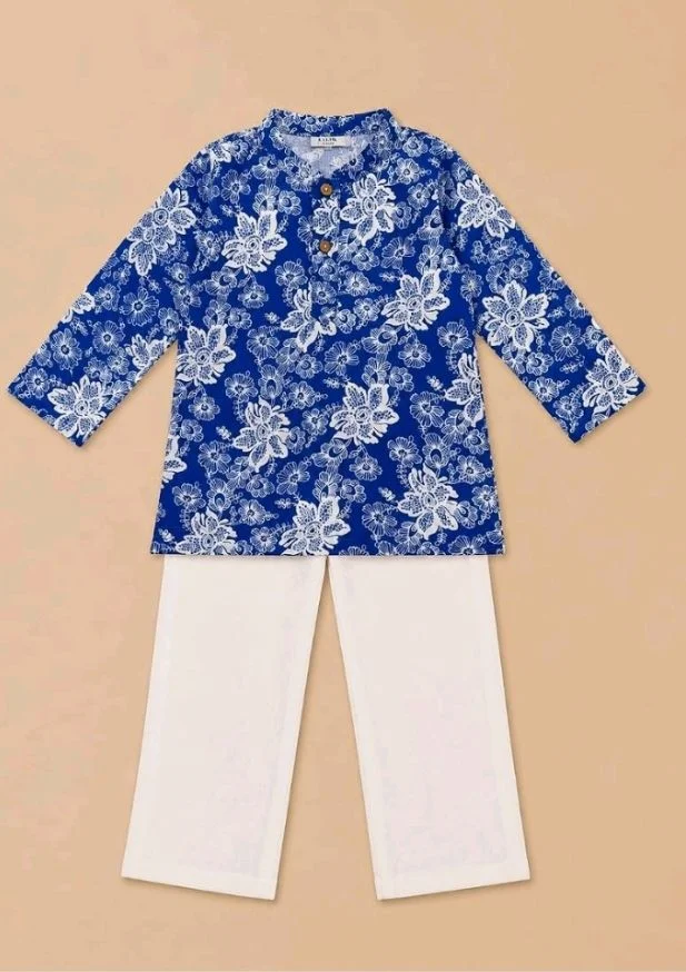 A.T.U.N. (ALL THINGS UBER NICE) Boys 100% Cotton Kurta Pyjama Set | Traditional Ethnic Wear Outfit for Kids | Soft Breathable Printed Kurta with Comfortable Pyjama | Festive Celebration Clothing Set
- 2-3 y, Blue