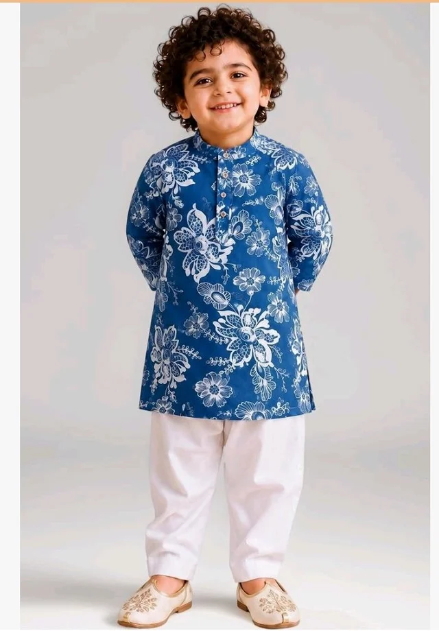 A.T.U.N. (ALL THINGS UBER NICE) Boys 100% Cotton Kurta Pyjama Set | Traditional Ethnic Wear Outfit for Kids | Soft Breathable Printed Kurta with Comfortable Pyjama | Festive Celebration Clothing Set
- 4-6 y, Blue