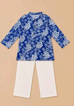 A.T.U.N. (ALL THINGS UBER NICE) Boys 100% Cotton Kurta Pyjama Set | Traditional Ethnic Wear Outfit for Kids | Soft Breathable Printed Kurta with Comfortable Pyjama | Festive Celebration Clothing Set
- 0-3 M, Blue