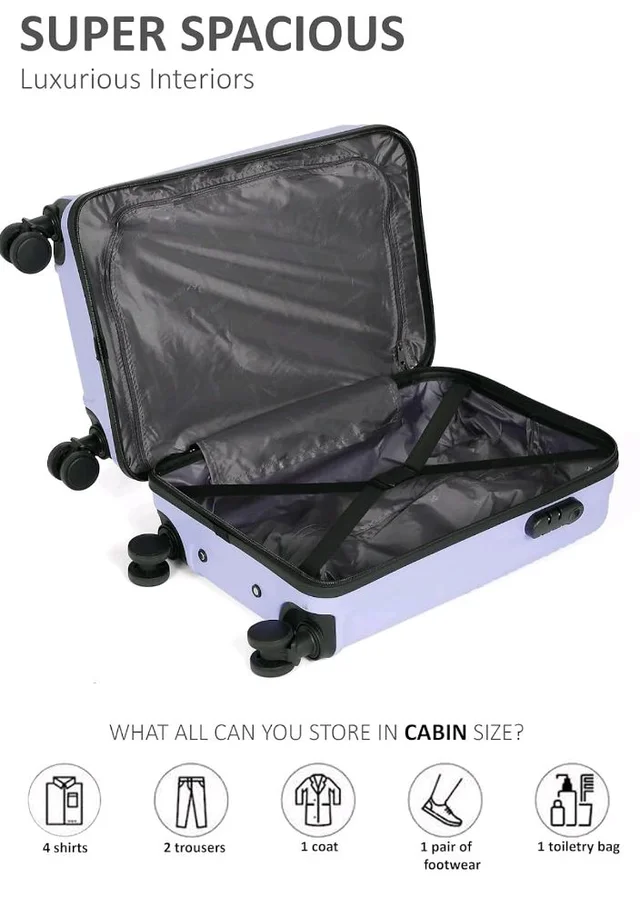 Teakwood Small Size 8 Wheels Trolley Bag, Hard Cabin with Zipper Closure, Adjustable Push Button & Cross Side Strap, Number Lock System 360 Degree (Small, Lavender)
50+ bought in past month