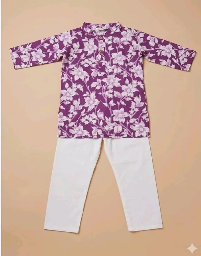 A.T.U.N. (ALL THINGS UBER NICE) Boys 100% Cotton Kurta Pyjama Set | Traditional Ethnic Wear Outfit for Kids | Soft Breathable Printed Kurta with Comfortable Pyjama | Festive Celebration Clothing Set
- 4-5 y