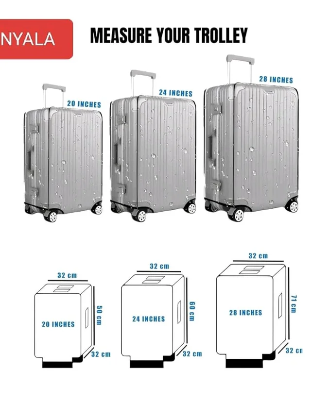 NYALA 28 Inch Protective Trolley Bag Cover | Transparent Suitcase Bag Cover | Waterproof Dustproof Luggage Cover, Clear PVC Suitcase Covers Protectors (70X50X32 CM)
100+ bought in past month