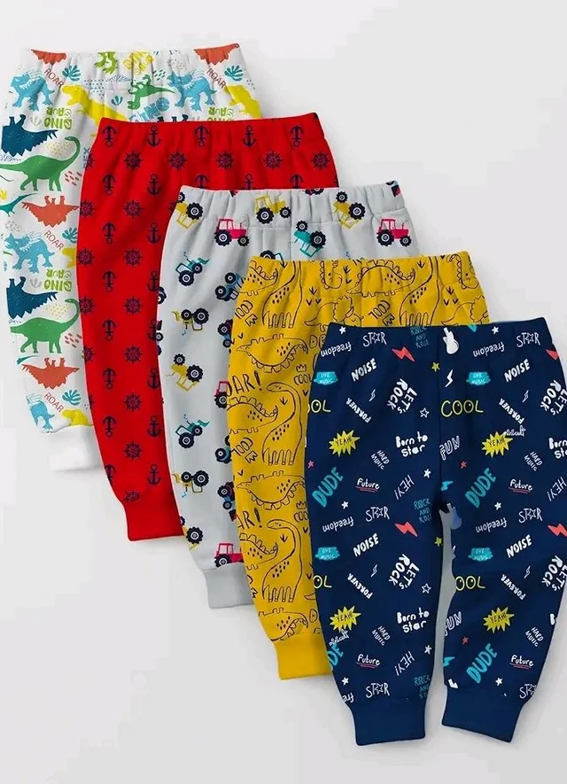 minicult Cotton Pajama Pants with All Over Print for Boys and Girls (Multicolor Designs)(Pack of 5) - 6-12 M, Multicolours
