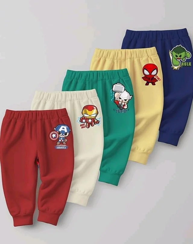 minicult Cotton Pajama Pants with All Over Print for Boys and Girls (Multicolor Designs)(Pack of 5) - 5-6 y, Marvel